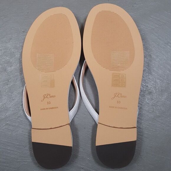 J CREW Womens Sandals Size 10 White Leather Thong Cushioned Flip Flops MENORCA - Picture 2 of 4